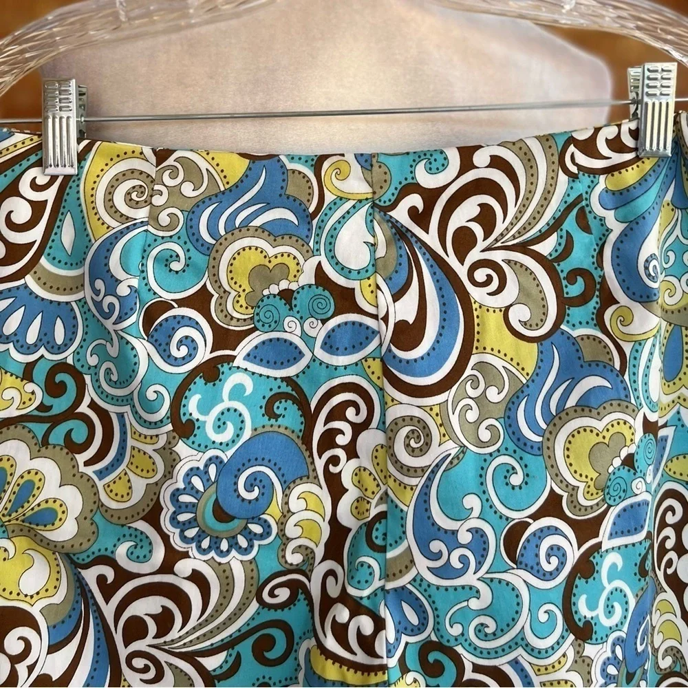 Boston Proper Blue Teal Paisley Cropped Capri Pants Retro Fits a Small